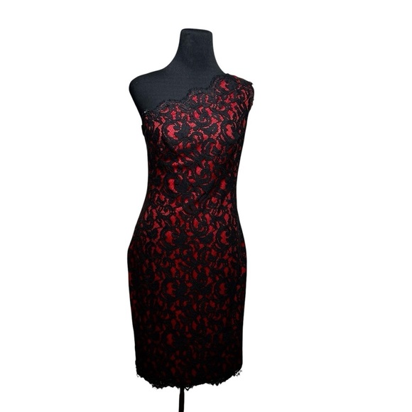 Tadashi Shoji Dress Red Embroidered Lace Sheath SZ 6 Whimsigoth Y2K Christmas - Picture 9 of 16